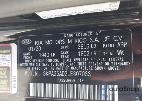 2020 Kia Rio 5-Door S z USA, uszkodzony, nr VIN 3KPA25AD2LE307033